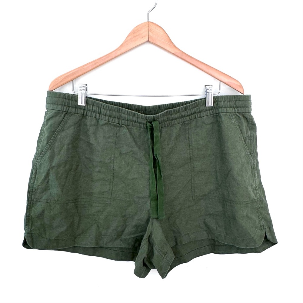 J. Crew Linen Green Cargo Shorts with Elastic Waistband XL